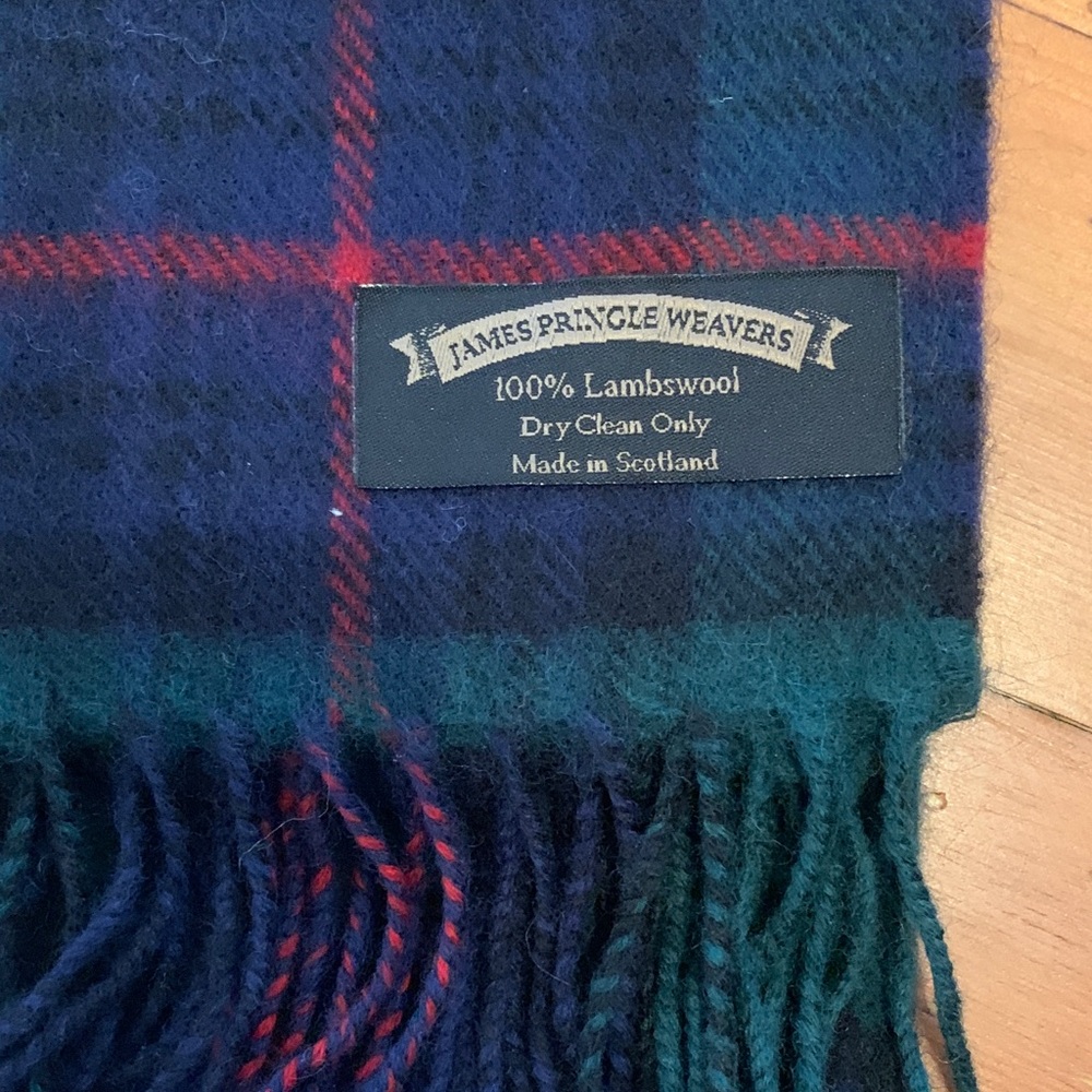 Green & Blue Wool Tartan Scarf - Picture 2 of 4